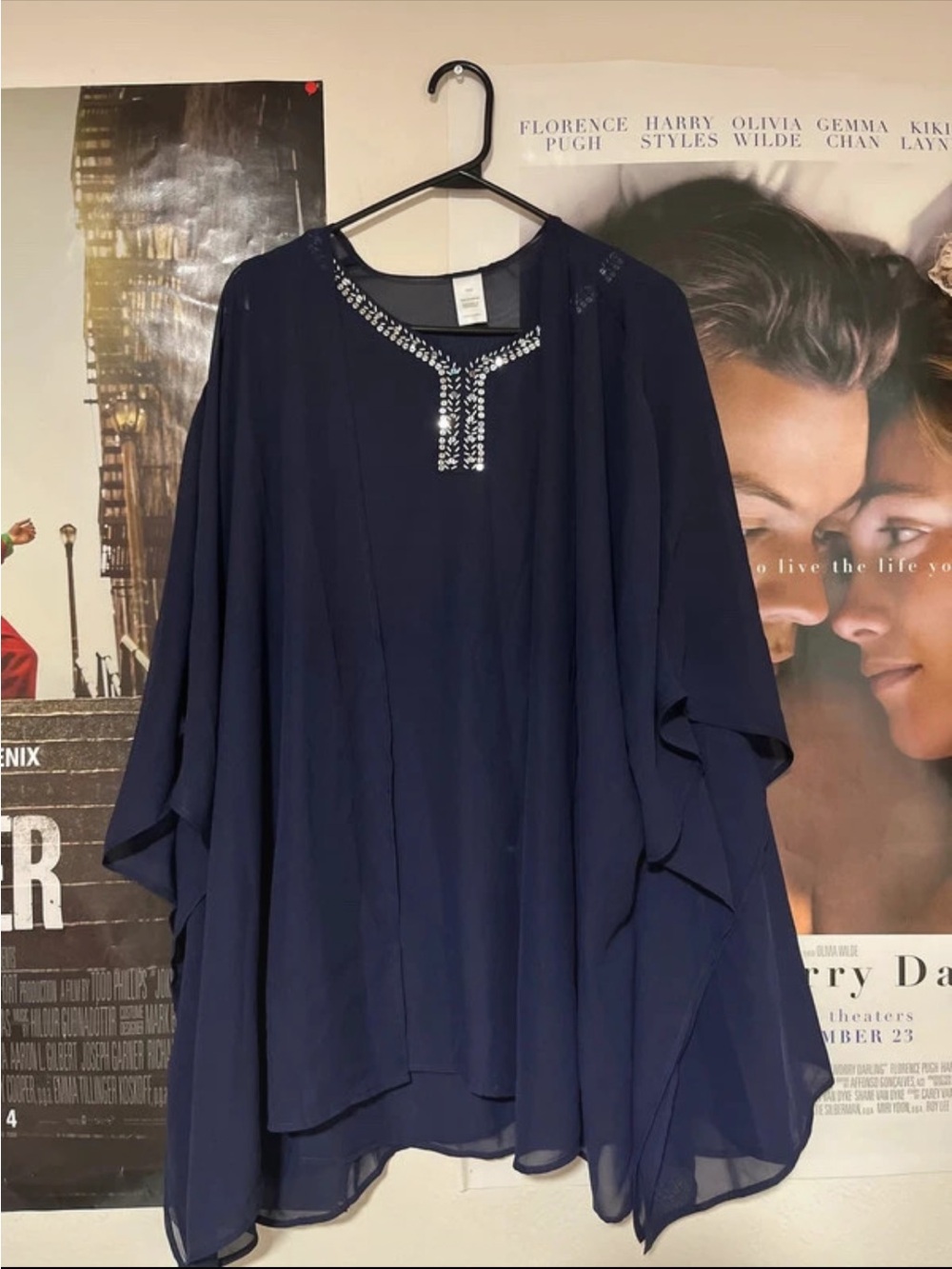 Embellished Navy Women's Flowing Tunic Top 3 piece set